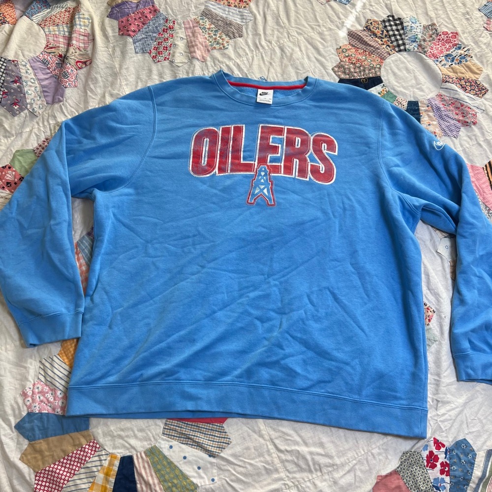 Nike Houston Oilers Crewneck Sweatshirt Blue XXL Graphic‎ Logo Pullover Mens